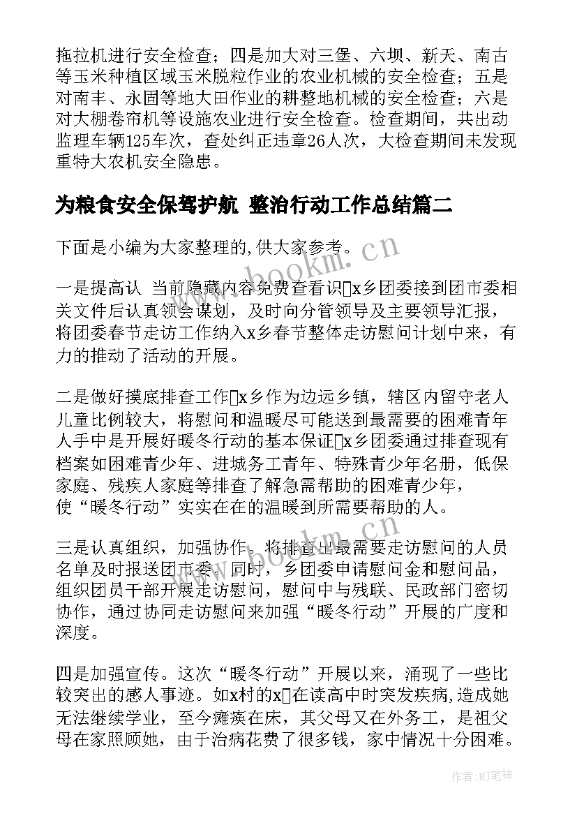 最新为粮食安全保驾护航 整治行动工作总结(优质6篇)