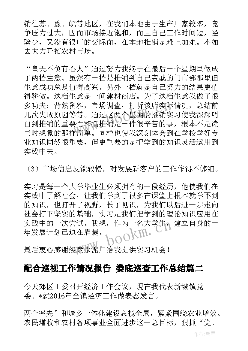 配合巡视工作情况报告 娄底巡查工作总结(优质6篇)