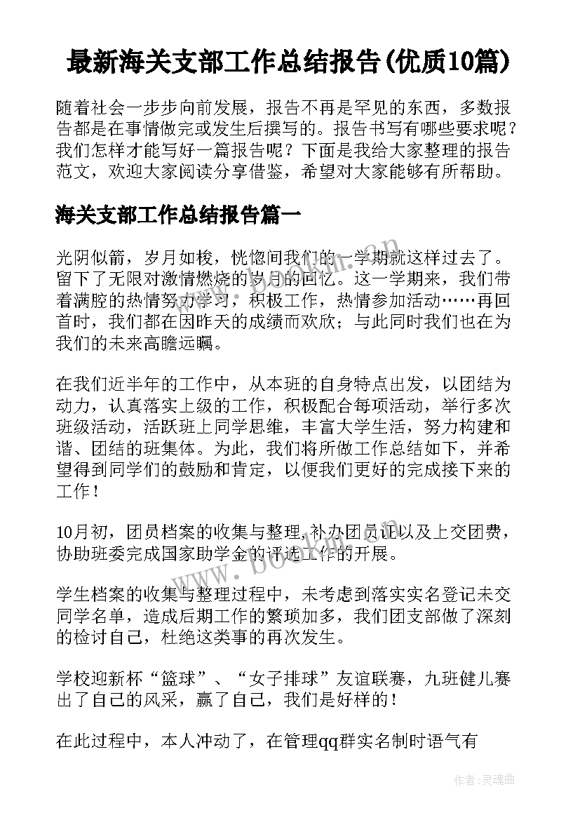 最新海关支部工作总结报告(优质10篇)