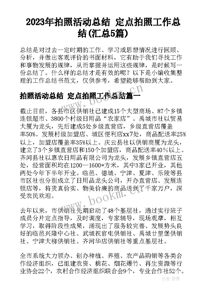 2023年拍照活动总结 定点拍照工作总结(汇总5篇)