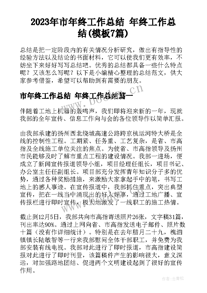 2023年市年终工作总结 年终工作总结(模板7篇)