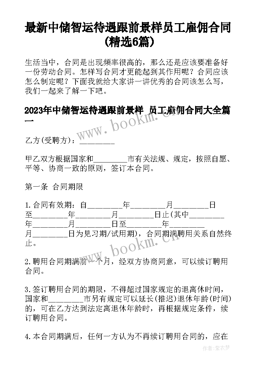 最新中储智运待遇跟前景样 员工雇佣合同(精选6篇)