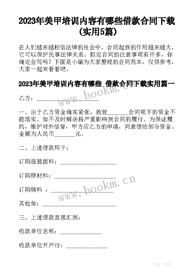 2023年美甲培训内容有哪些 借款合同下载(实用5篇)