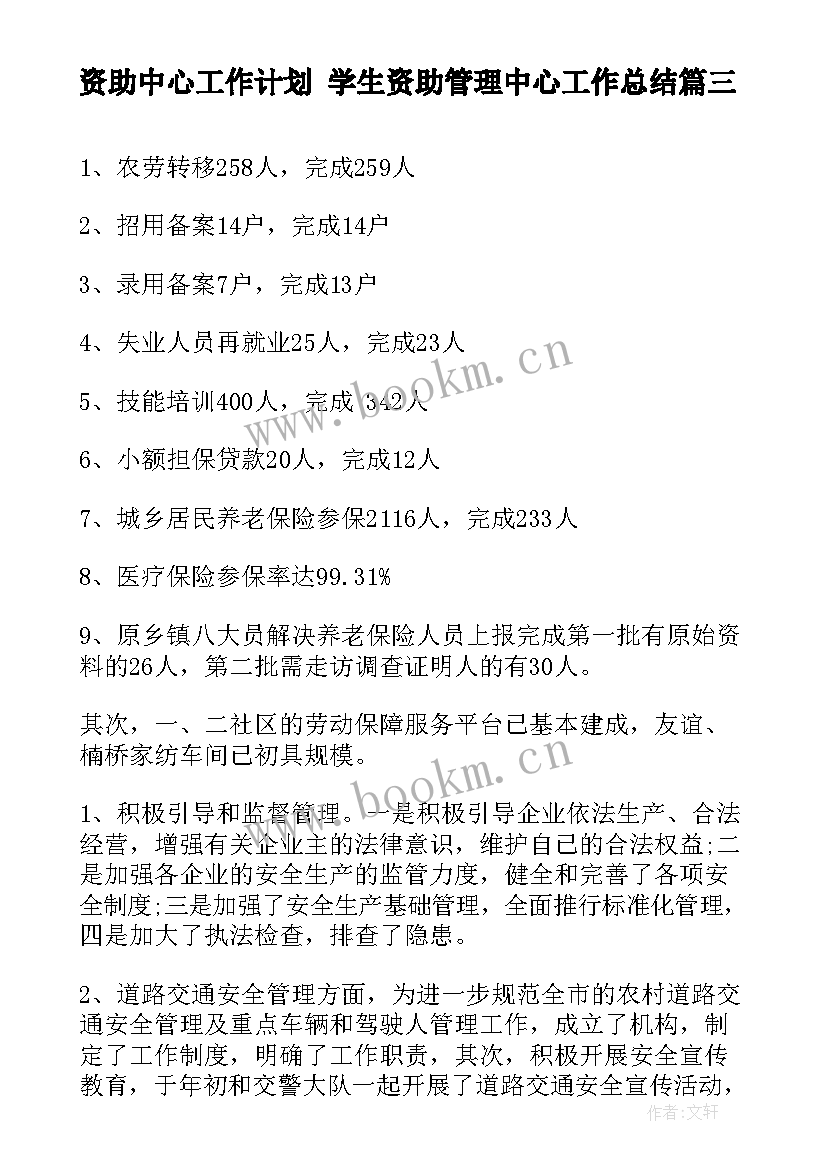 资助中心工作计划 学生资助管理中心工作总结(精选7篇)