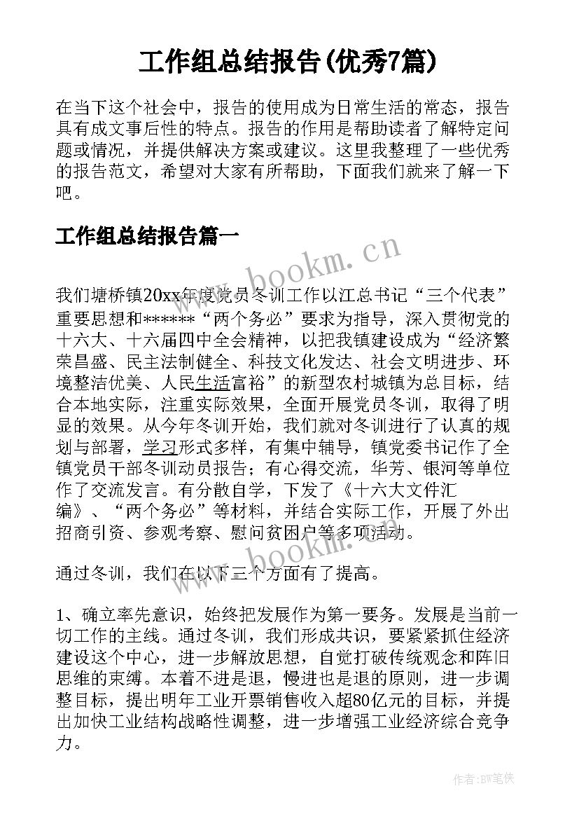 工作组总结报告(优秀7篇)