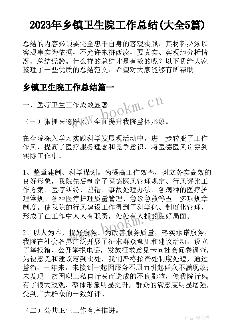 2023年乡镇卫生院工作总结(大全5篇)