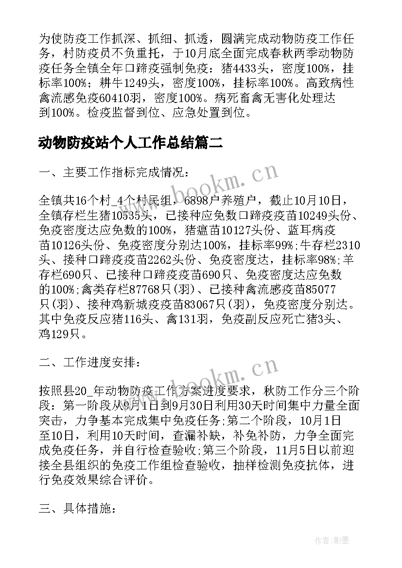 动物防疫站个人工作总结(优质10篇)