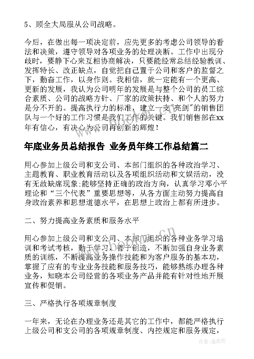 最新年底业务员总结报告 业务员年终工作总结(优质7篇)