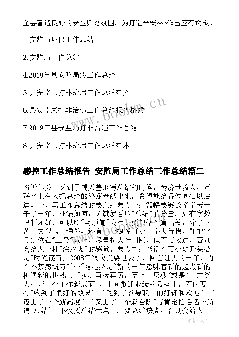 感控工作总结报告 安监局工作总结工作总结(优质5篇)