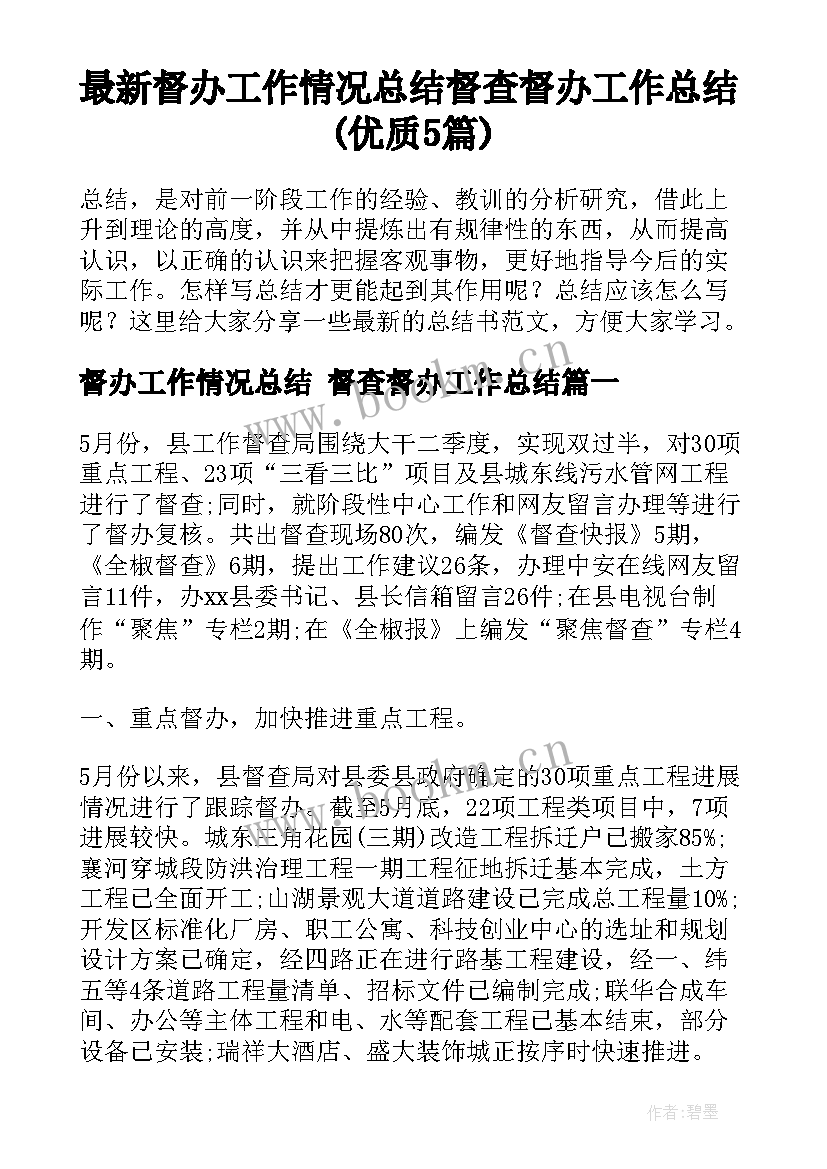 最新督办工作情况总结 督查督办工作总结(优质5篇)