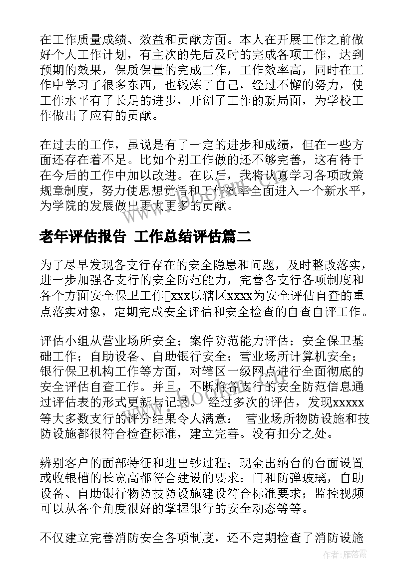 2023年老年评估报告 工作总结评估(通用6篇)