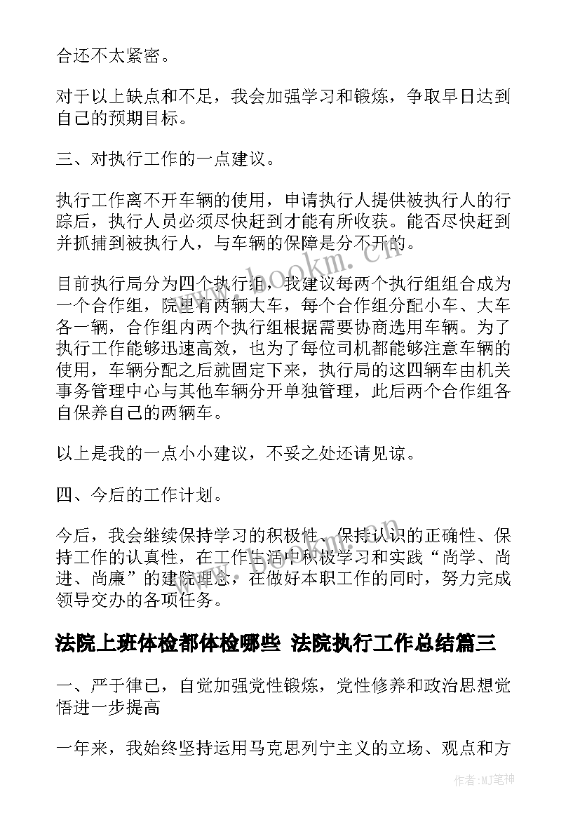 2023年法院上班体检都体检哪些 法院执行工作总结(通用9篇)