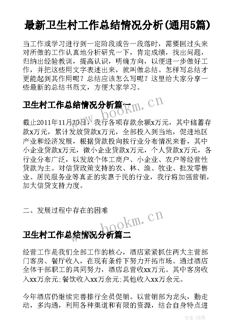 最新卫生村工作总结情况分析(通用5篇)