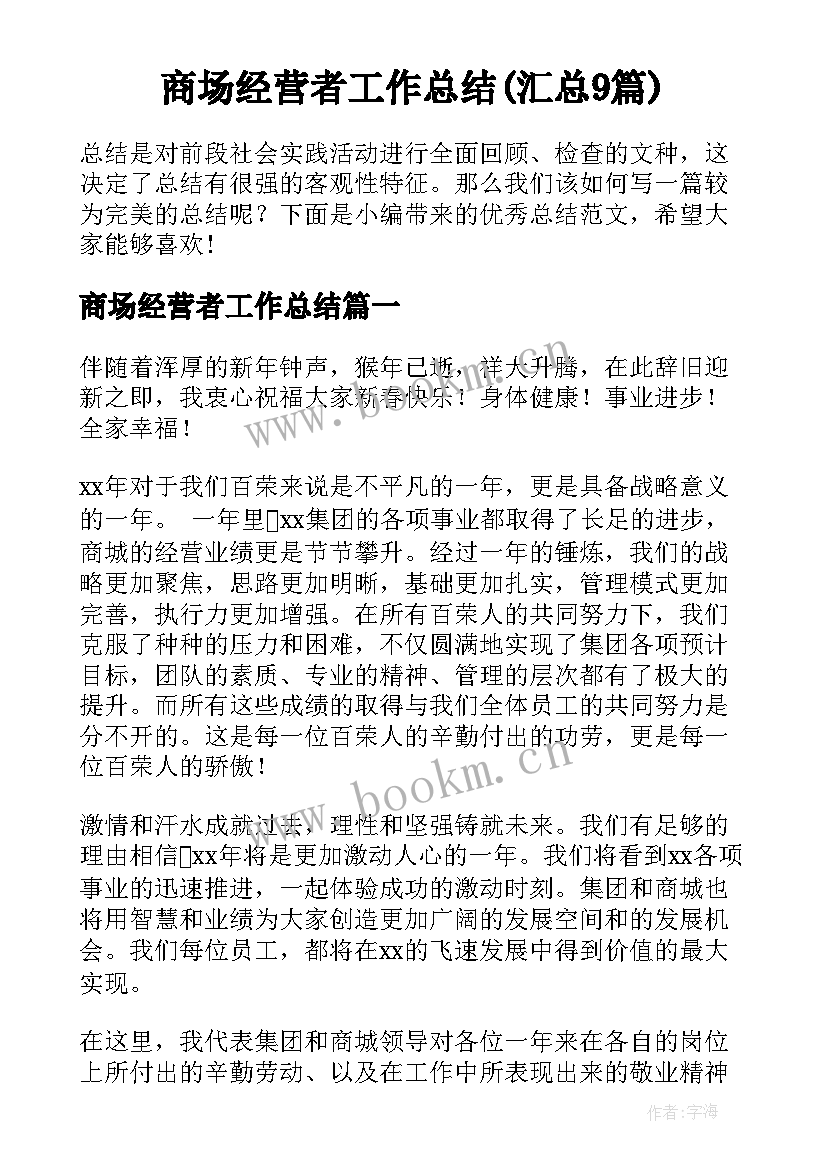 商场经营者工作总结(汇总9篇)