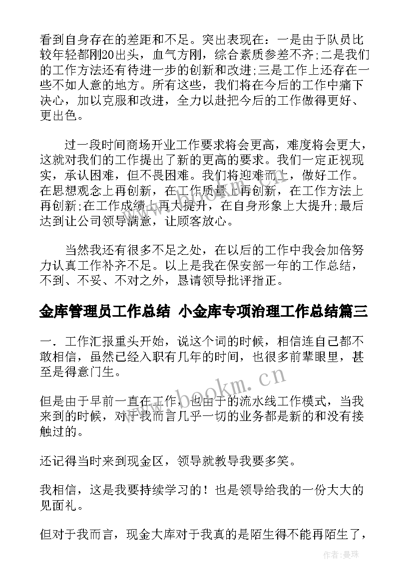 2023年金库管理员工作总结 小金库专项治理工作总结(通用5篇)