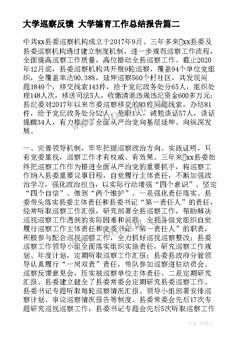 2023年大学巡察反馈 大学德育工作总结报告(优秀9篇)