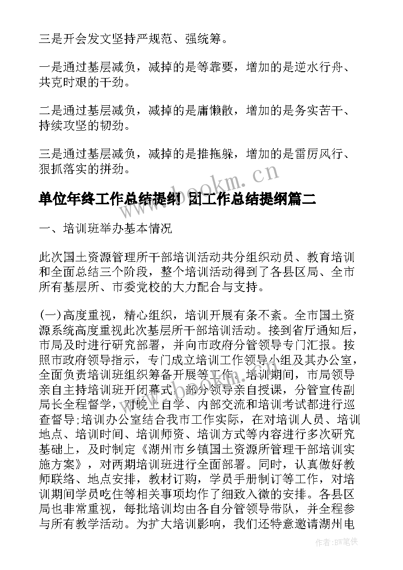 2023年单位年终工作总结提纲 团工作总结提纲(优质5篇)