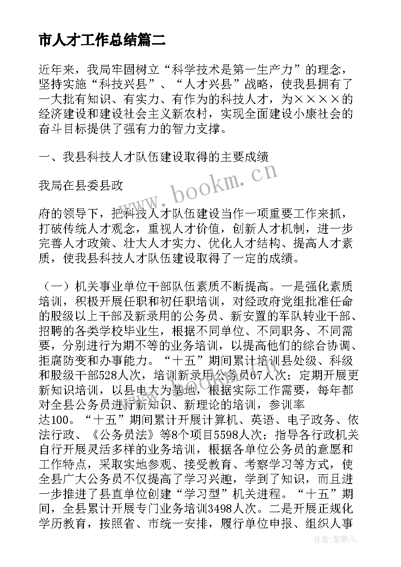 市人才工作总结(实用7篇)