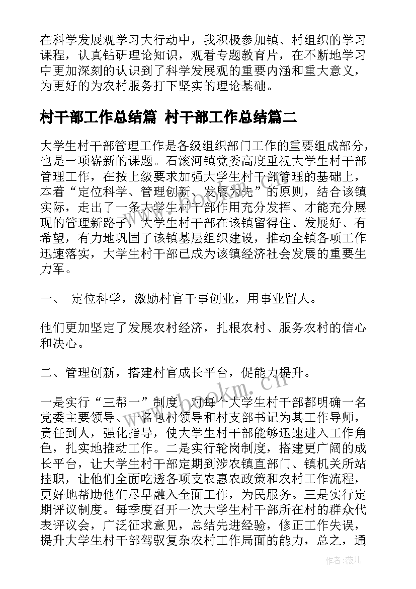 村干部工作总结篇 村干部工作总结(模板5篇)