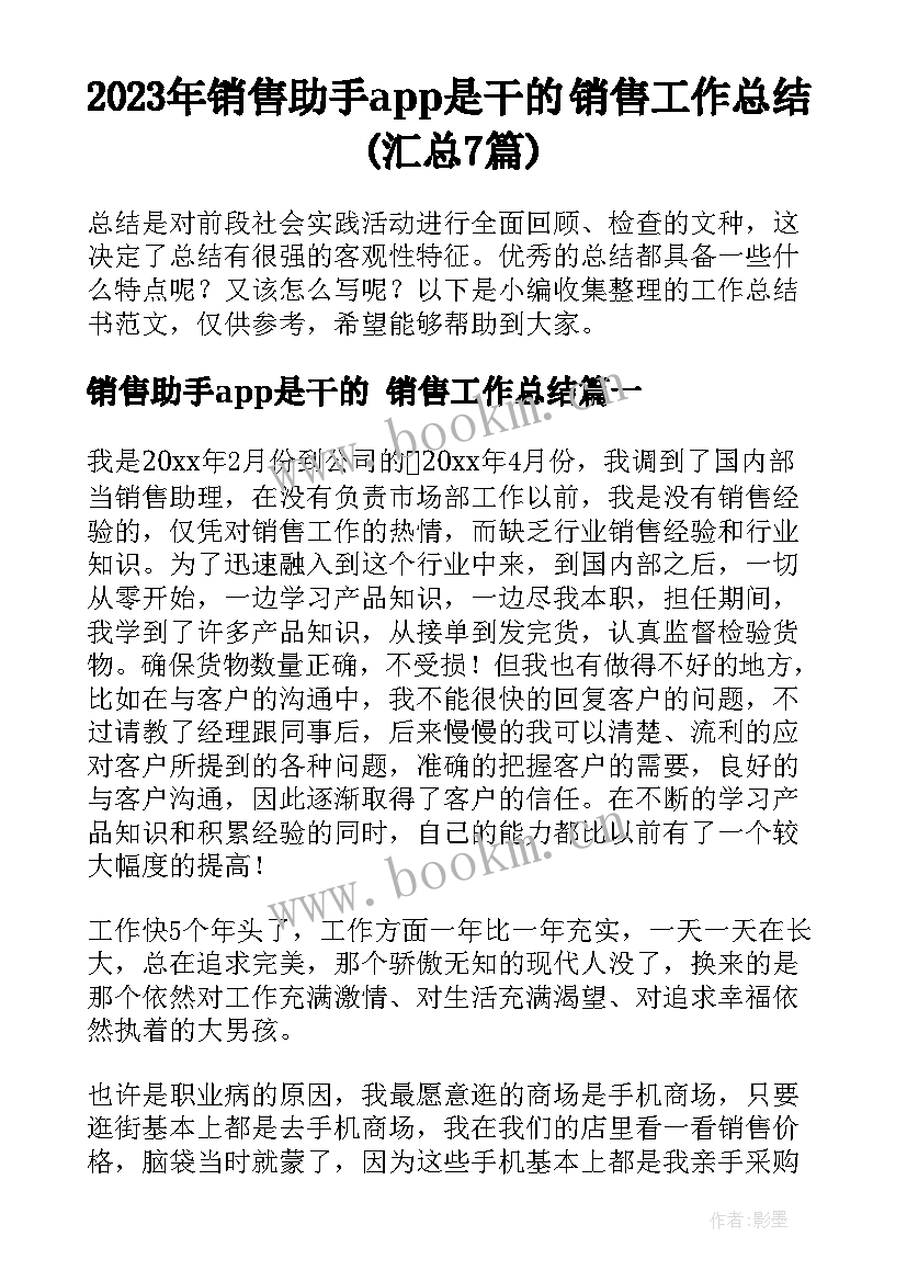 2023年销售助手app是干的 销售工作总结(汇总7篇)