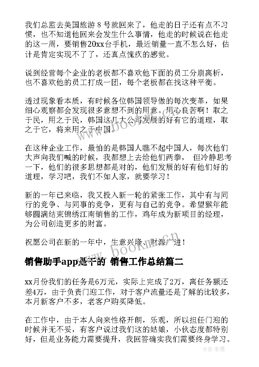 2023年销售助手app是干的 销售工作总结(汇总7篇)