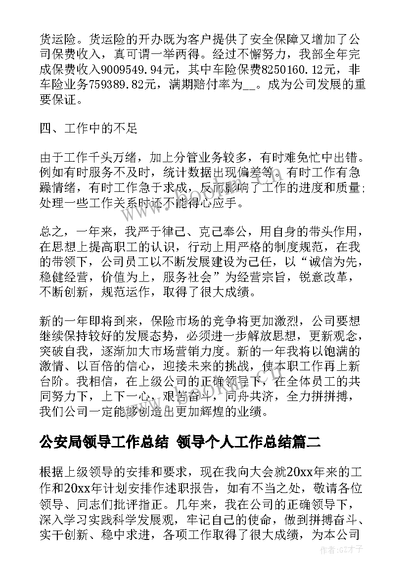 公安局领导工作总结 领导个人工作总结(汇总9篇)