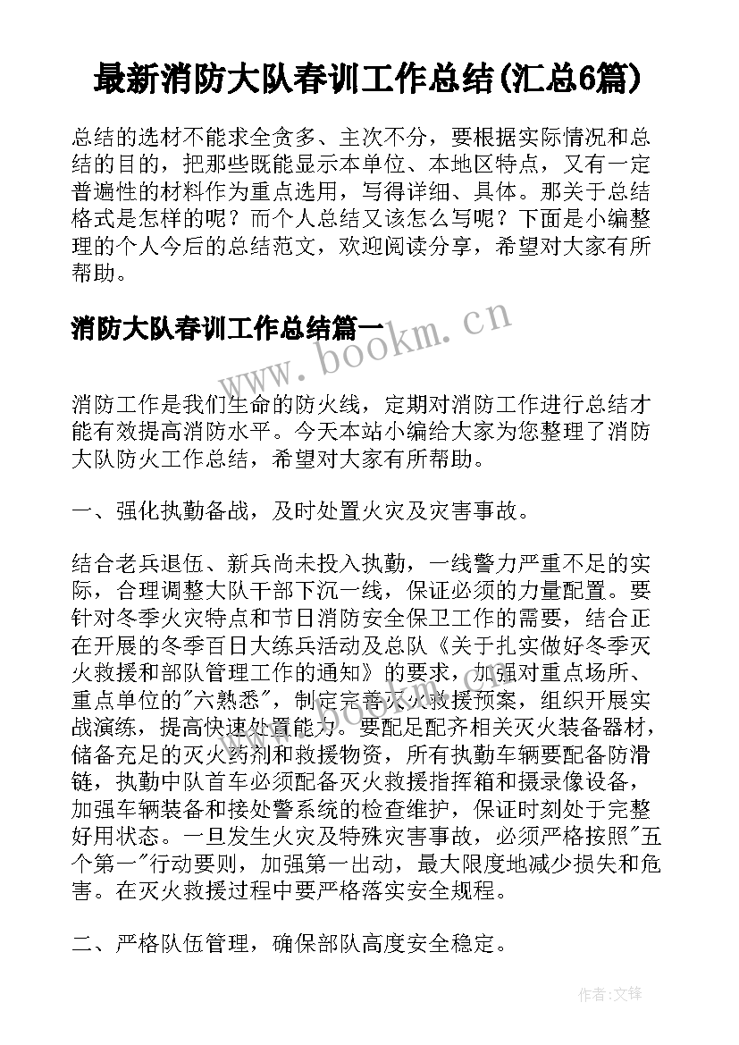 最新消防大队春训工作总结(汇总6篇)