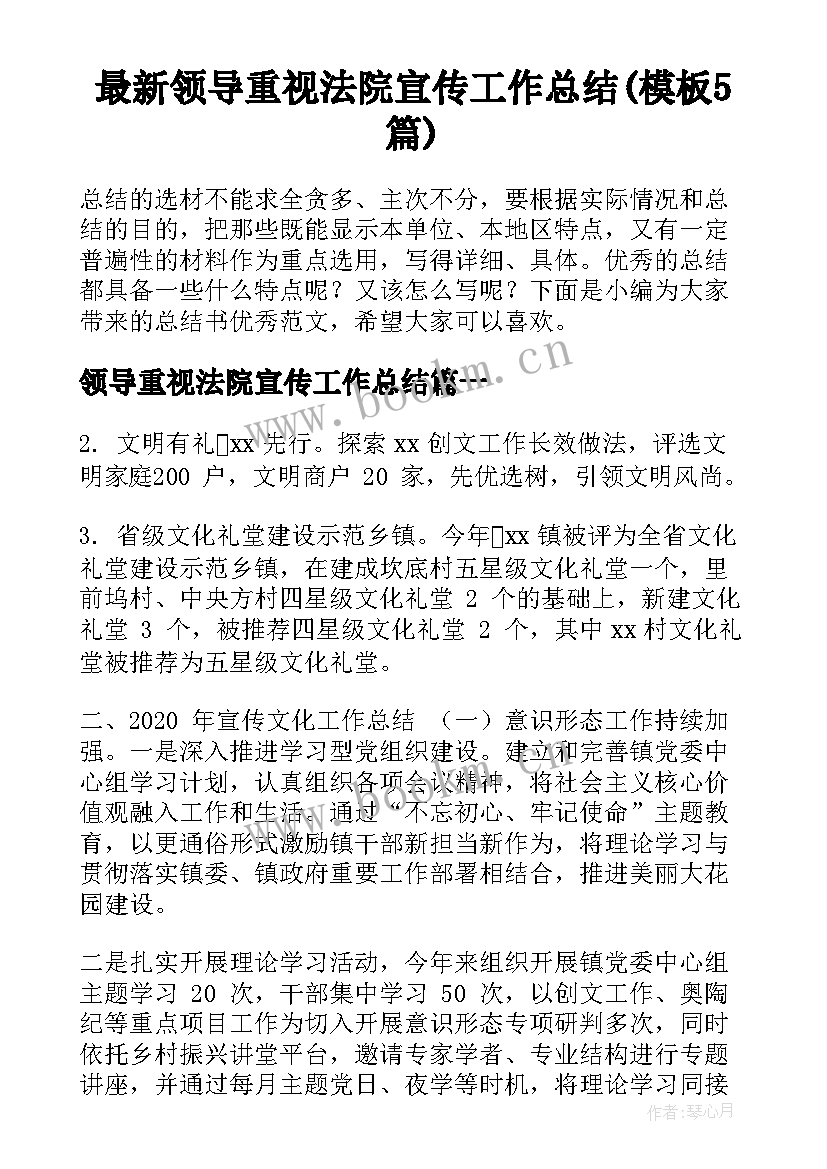 最新领导重视法院宣传工作总结(模板5篇)