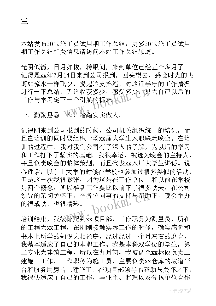 2023年施工员试用期间工作总结 施工员试用期工作总结(优质10篇)