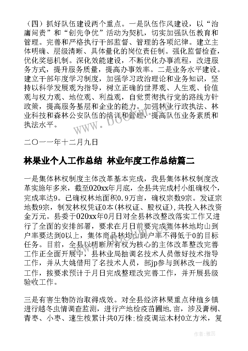 最新林果业个人工作总结 林业年度工作总结(优质7篇)