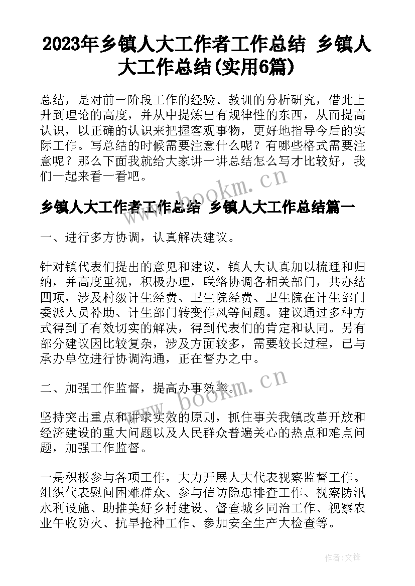 2023年乡镇人大工作者工作总结 乡镇人大工作总结(实用6篇)