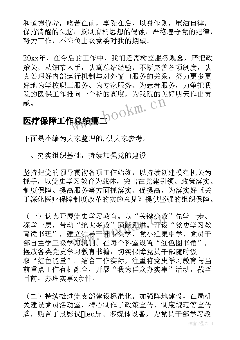 2023年医疗保障工作总结(实用10篇)