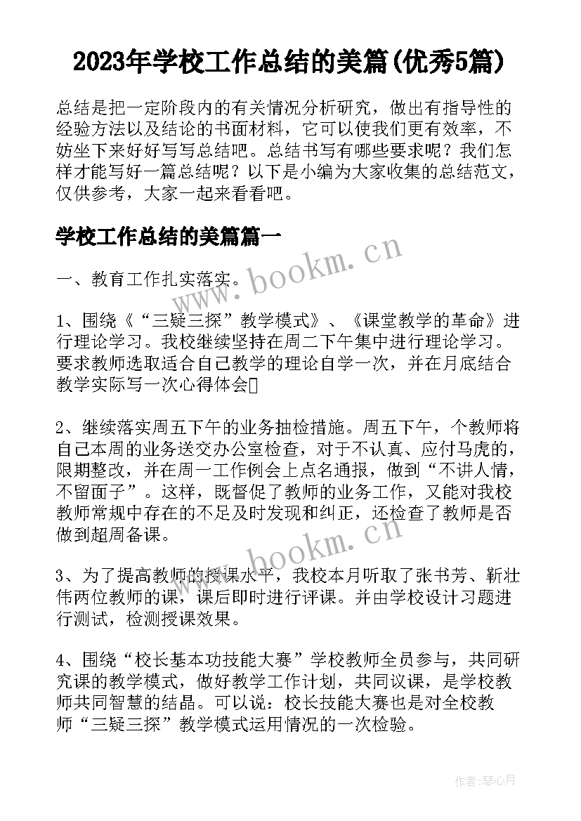 2023年学校工作总结的美篇(优秀5篇)