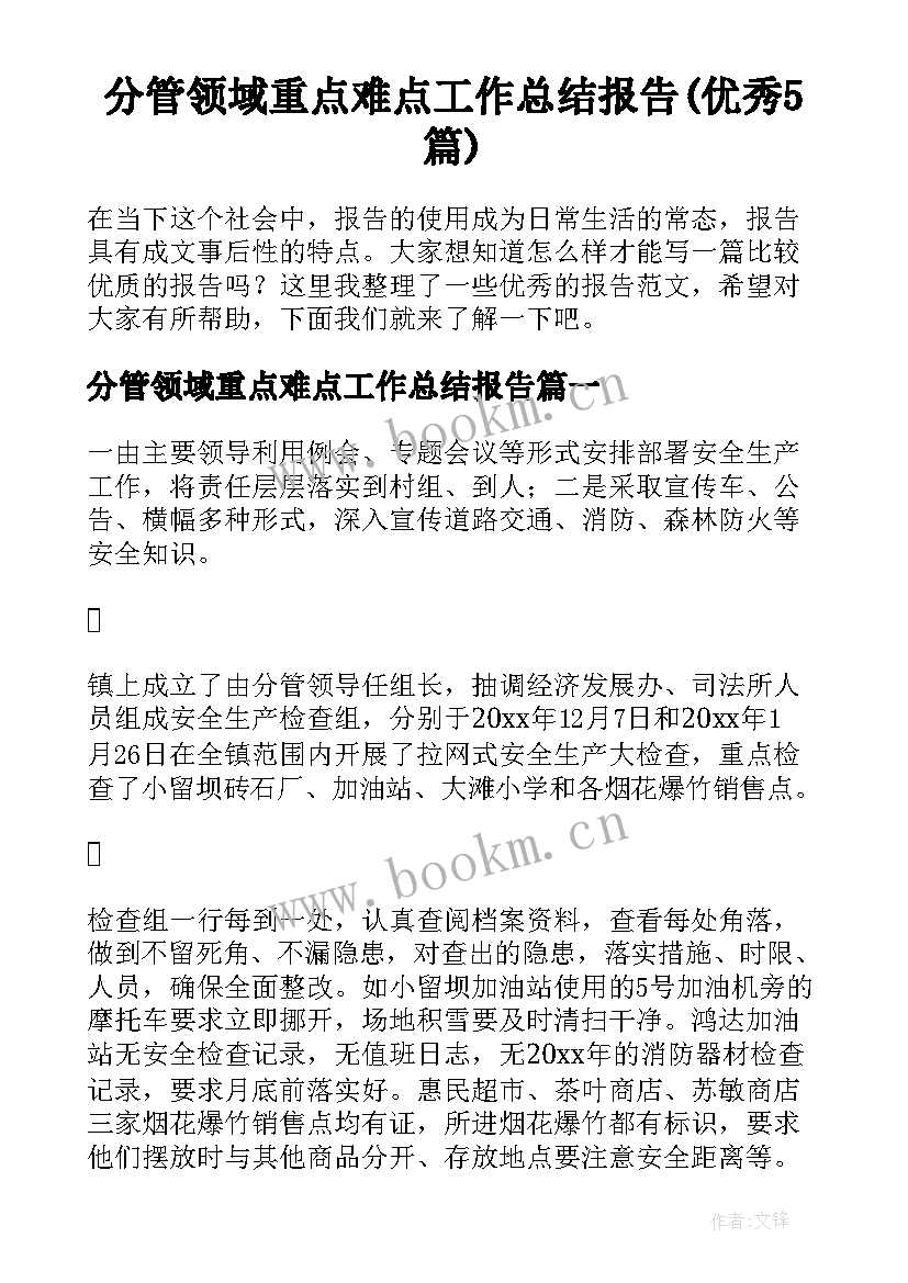 分管领域重点难点工作总结报告(优秀5篇)