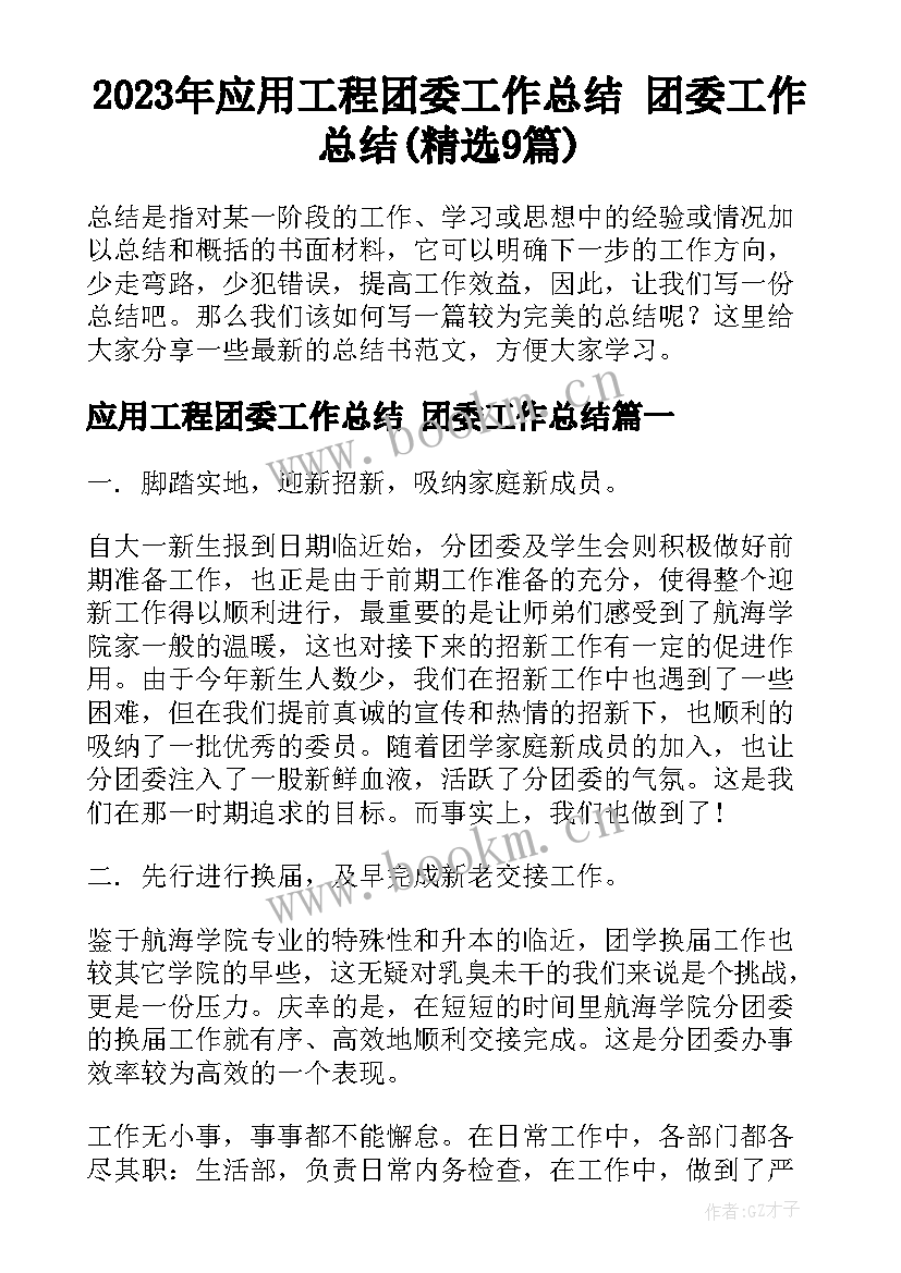 2023年应用工程团委工作总结 团委工作总结(精选9篇)