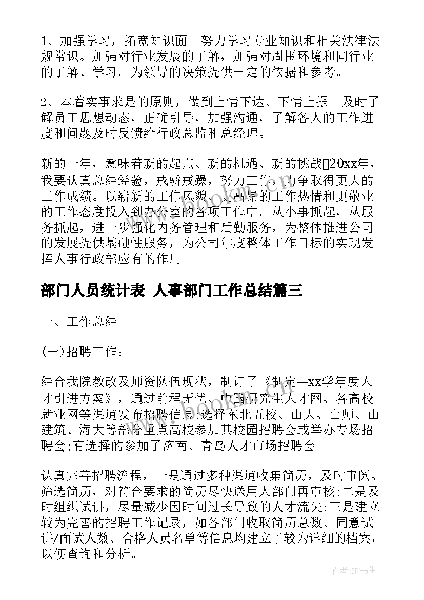 最新部门人员统计表 人事部门工作总结(精选6篇)