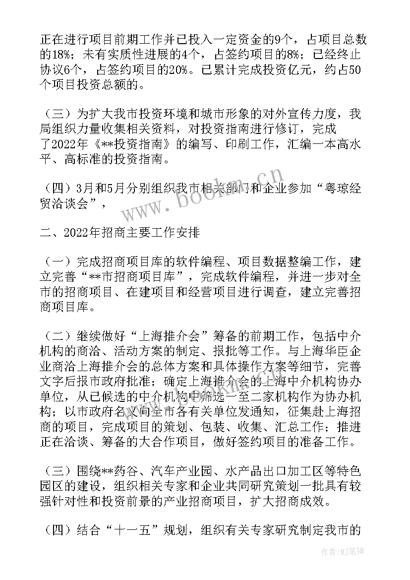 2023年招商项目总结报告 经理工作总结(通用5篇)