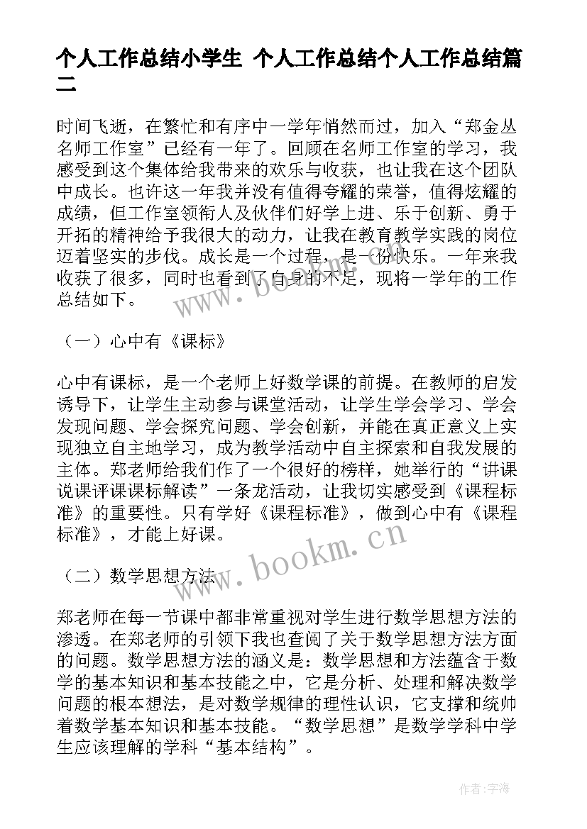 2023年个人工作总结小学生 个人工作总结个人工作总结(实用8篇)