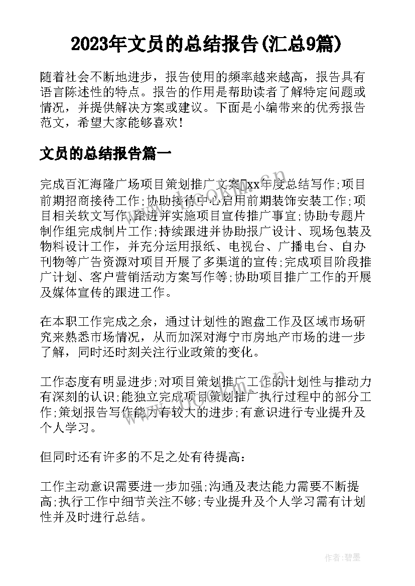 2023年文员的总结报告(汇总9篇)