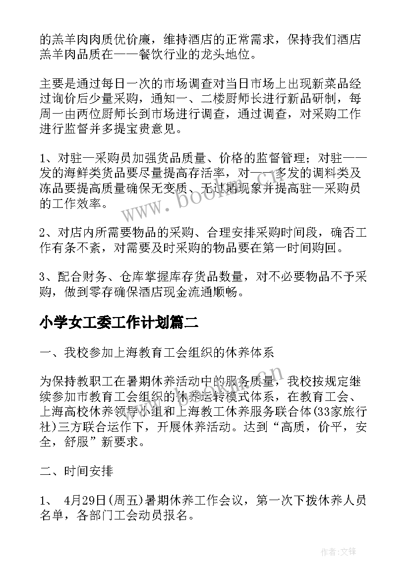 2023年小学女工委工作计划(优秀7篇)