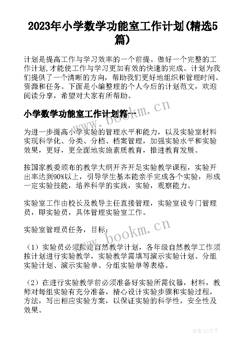 2023年小学数学功能室工作计划(精选5篇)