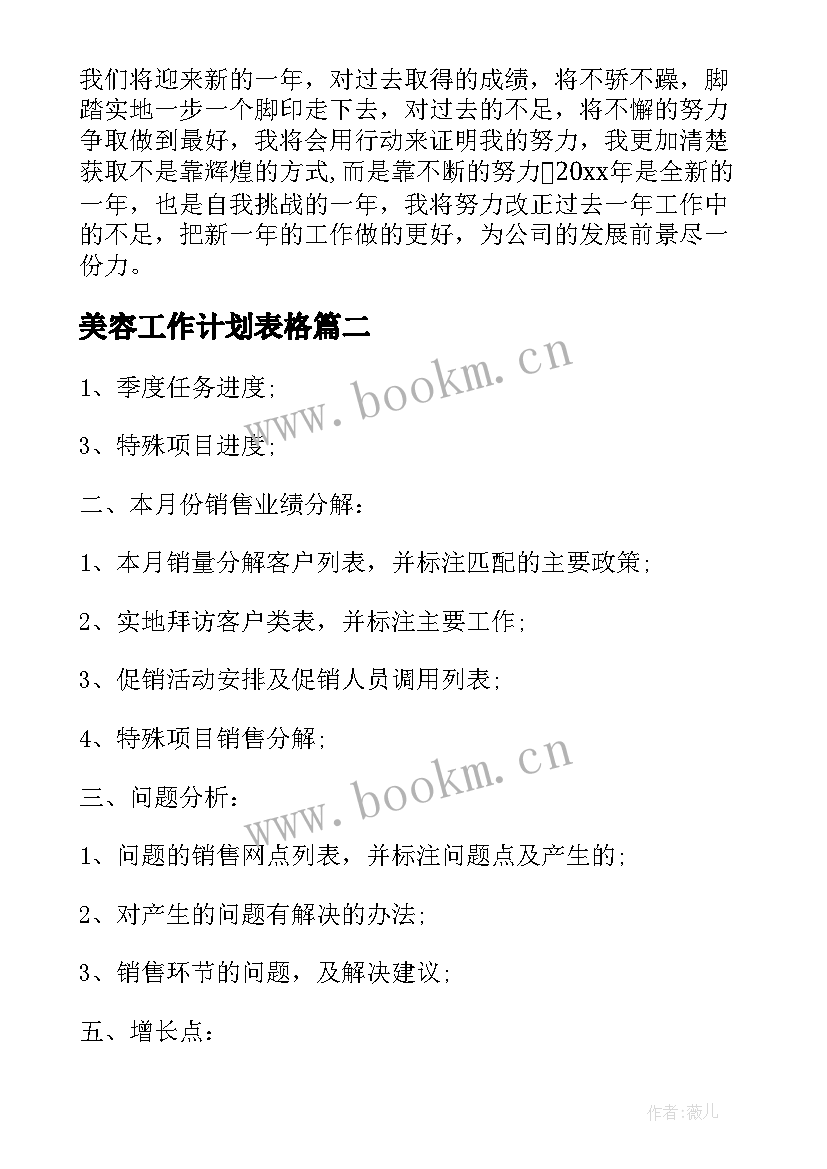 2023年美容工作计划表格(精选10篇)