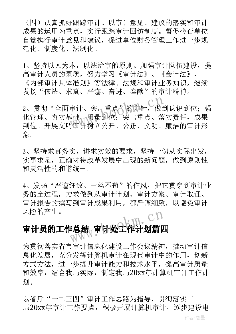 审计员的工作总结 审计处工作计划(模板5篇)