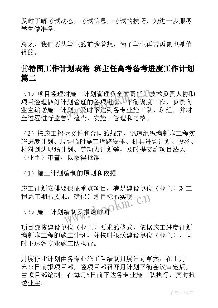 2023年甘特图工作计划表格 班主任高考备考进度工作计划(汇总5篇)