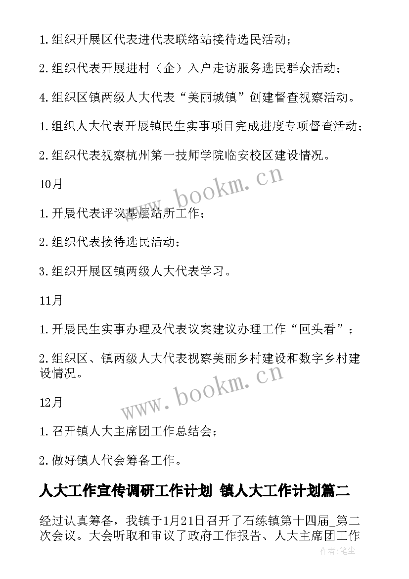 最新人大工作宣传调研工作计划 镇人大工作计划(汇总5篇)