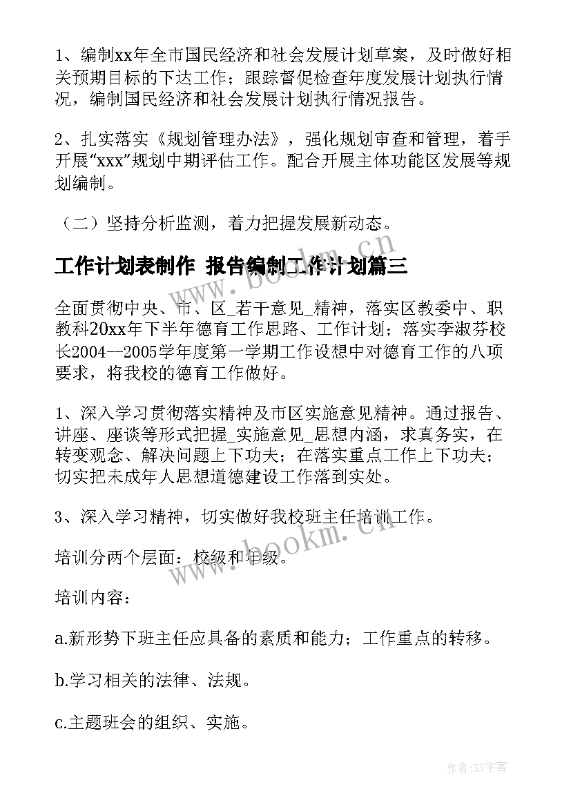 2023年工作计划表制作 报告编制工作计划(精选7篇)