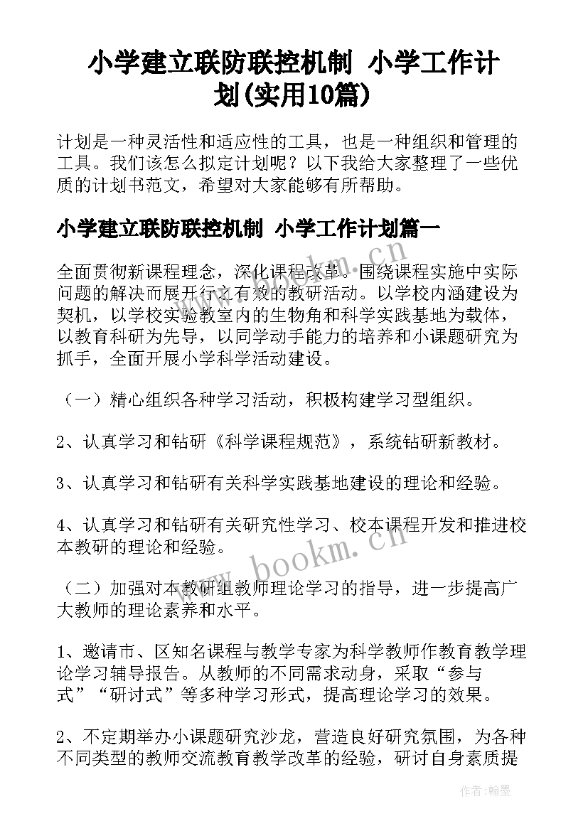 小学建立联防联控机制 小学工作计划(实用10篇)