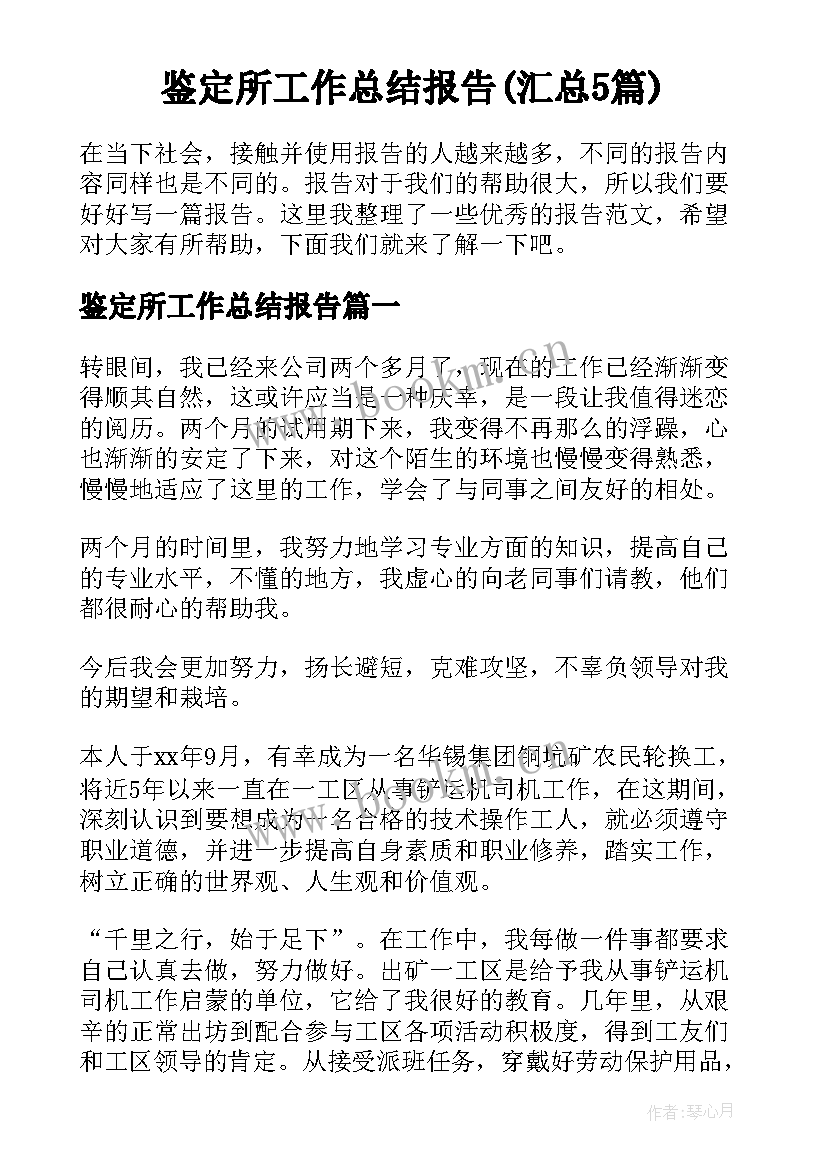 鉴定所工作总结报告(汇总5篇)