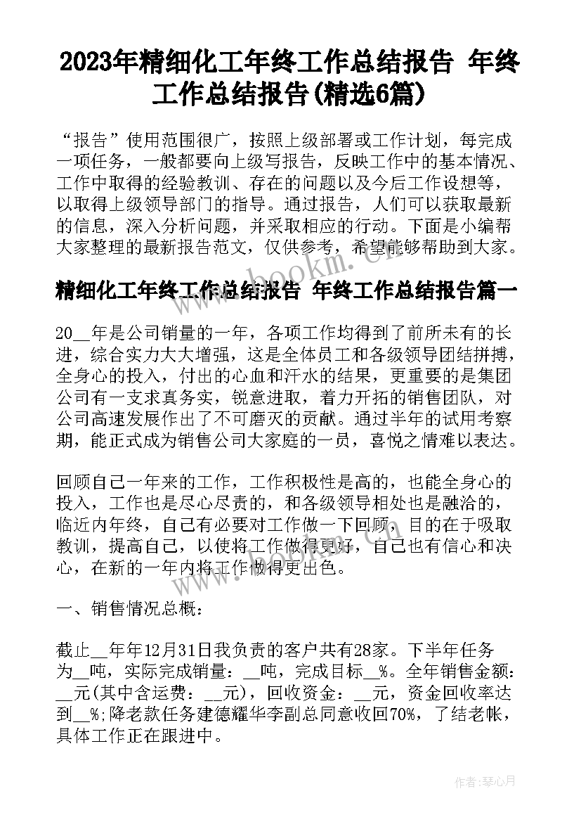 2023年精细化工年终工作总结报告 年终工作总结报告(精选6篇)