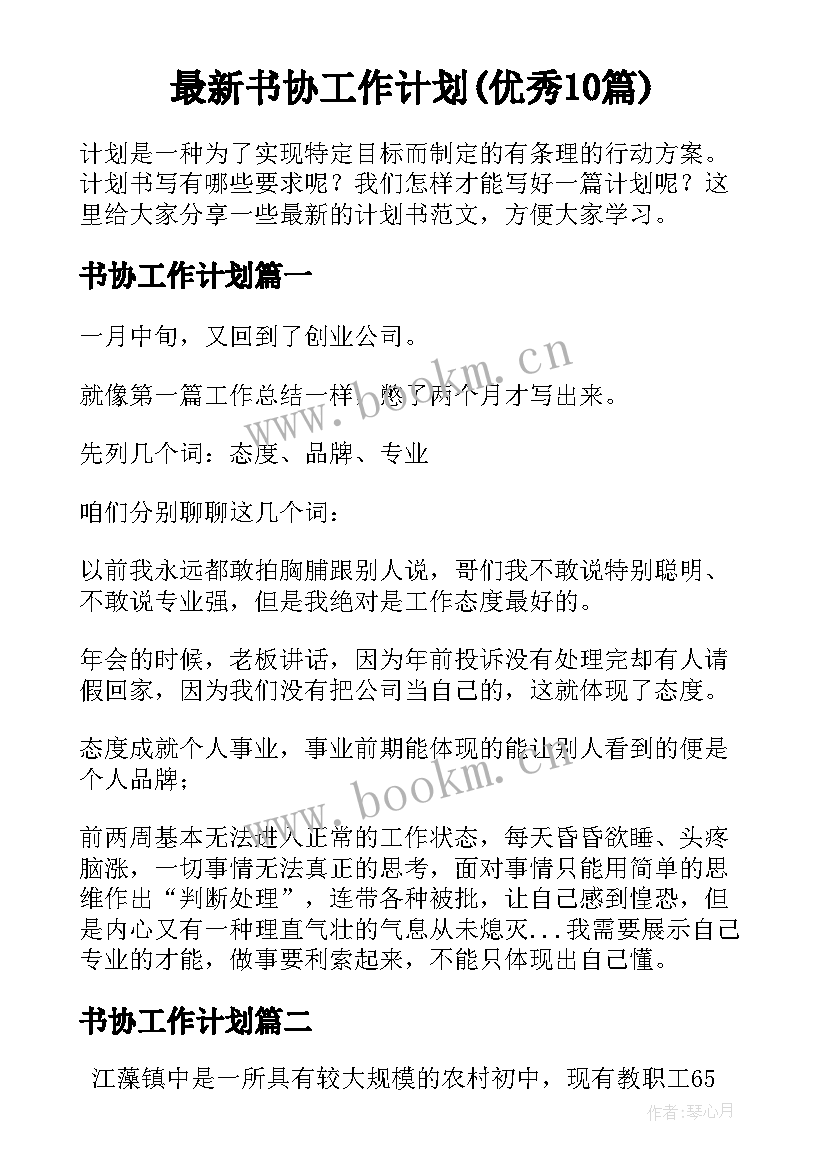 最新书协工作计划(优秀10篇)